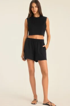 Coast Crop Muscle Tank - Black Cotton Jersey