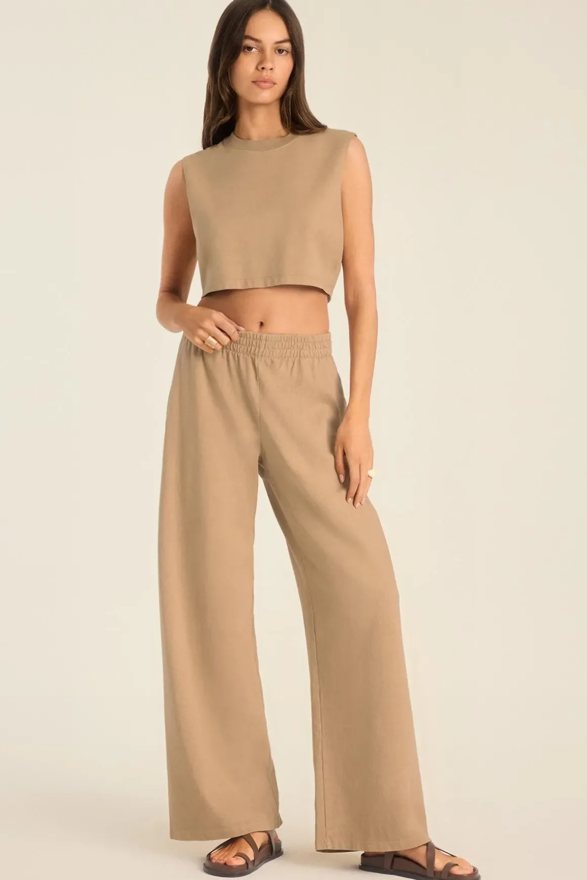 Coast Crop Muscle Tank - Latte Cotton Jersey