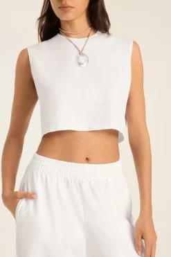 Coast Crop Muscle Tank - White Cotton Jersey