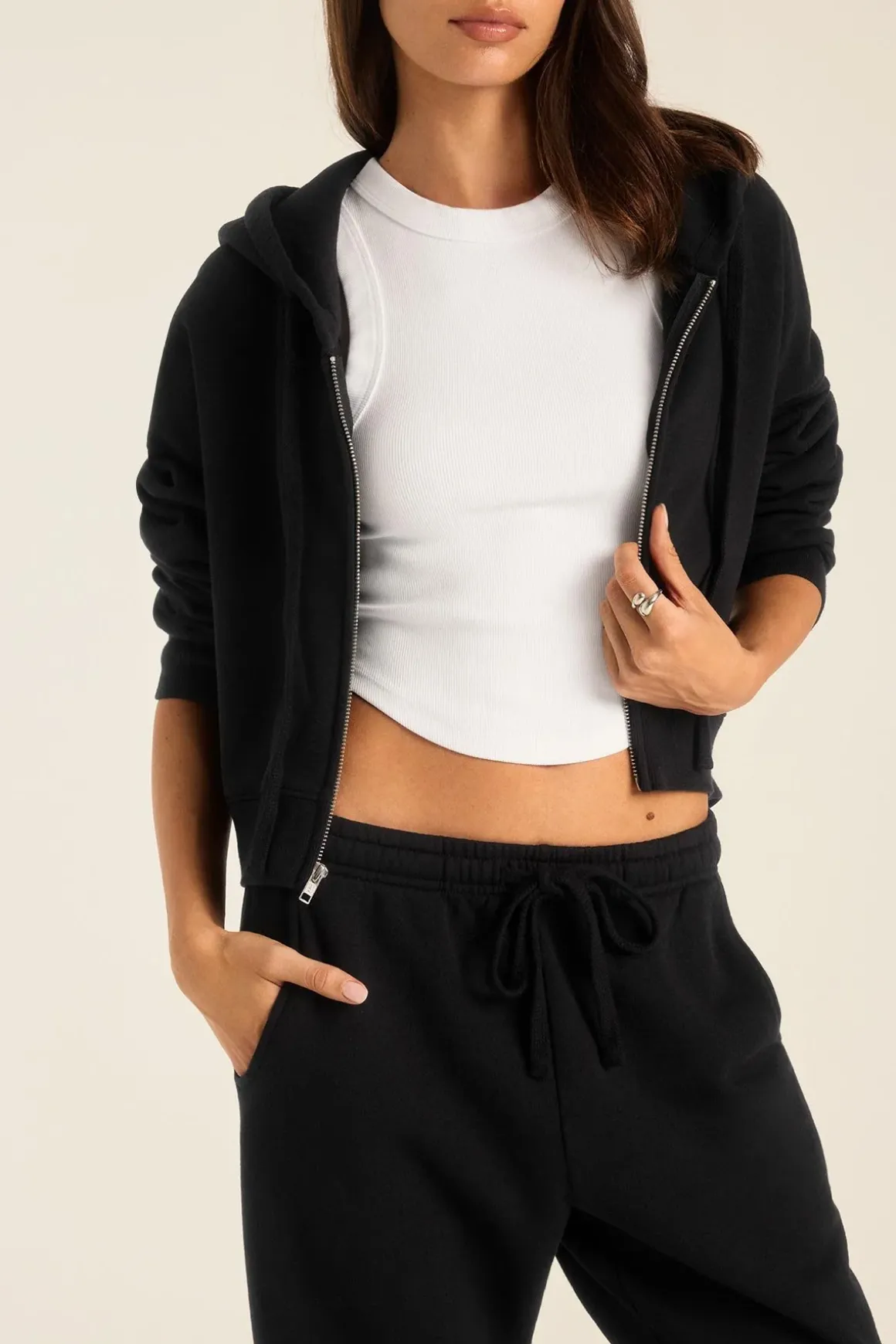 Dawn Crop Hoodie - Black French Terry