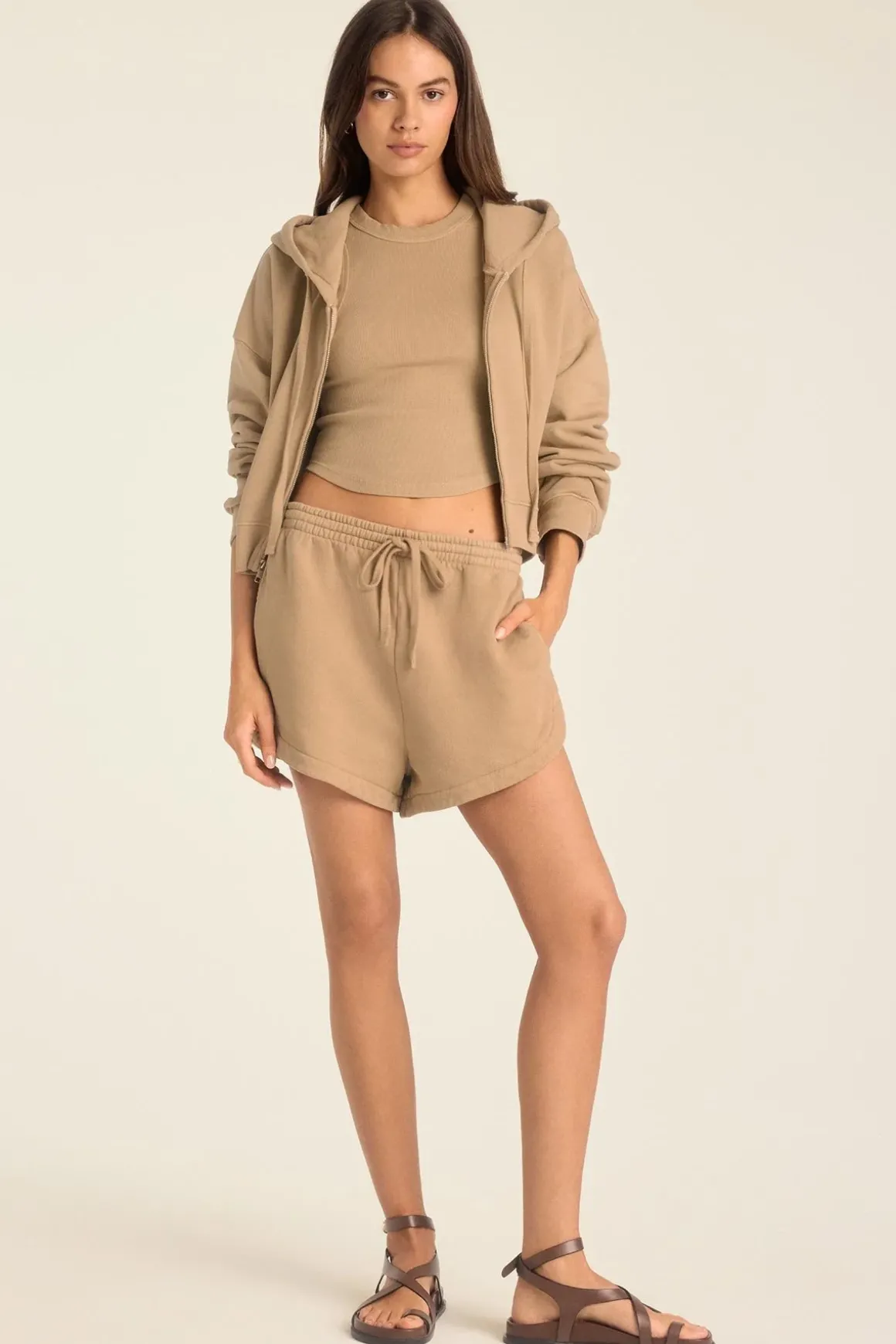 Dawn Crop Hoodie - Latte French Terry