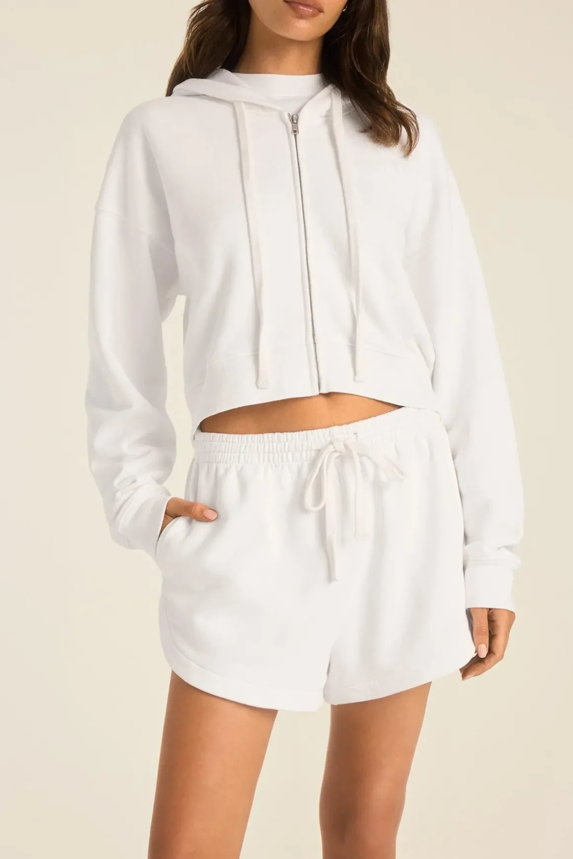 Dawn Crop Hoodie - White French Terry