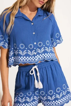 Daya Embroidered Blouse - Cobalt Mykonos