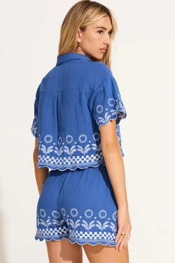 Daya Embroidered Blouse - Cobalt Mykonos