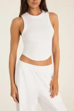 Daybreak Essential Crop Tank - White Cotton Rib