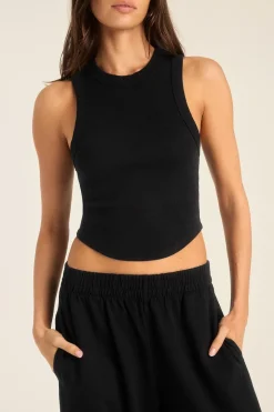 Daybreak Essential Crop Tank - Black Cotton Rib