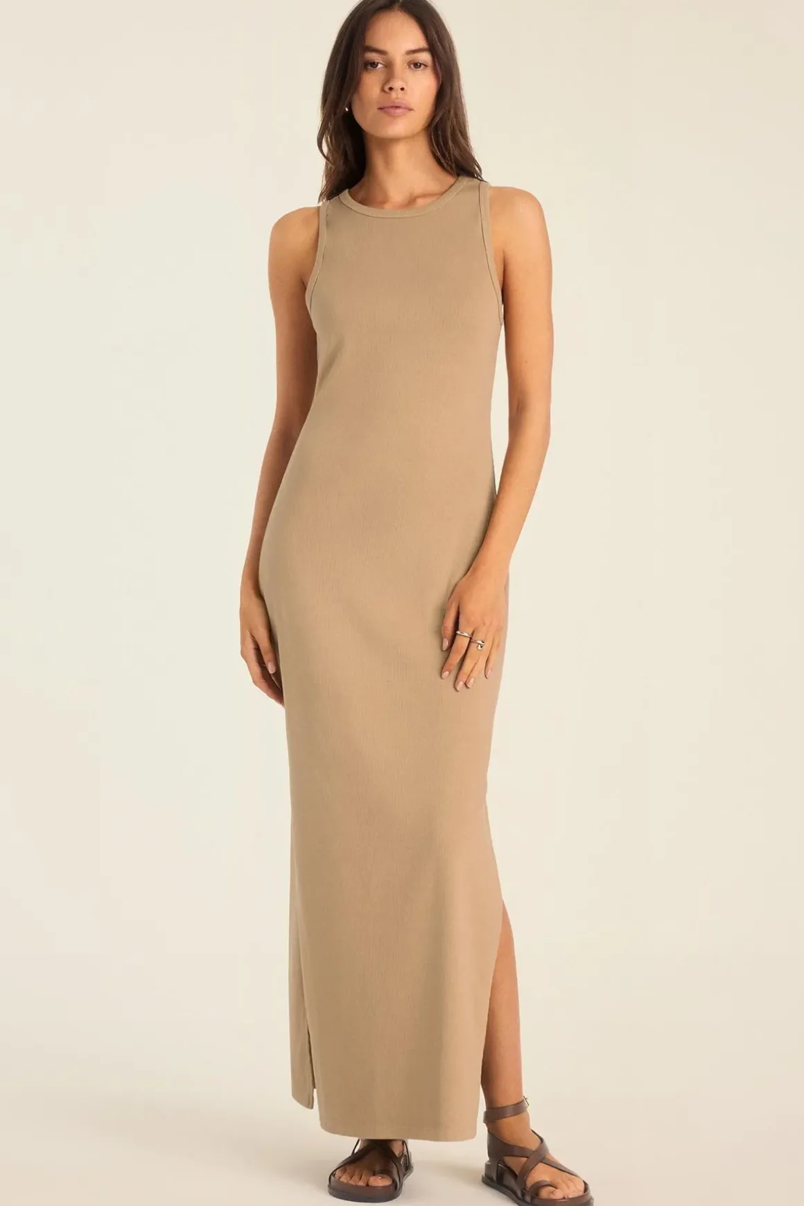 Daybreak Essential Midi Dress - Latte Cotton Rib