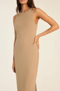 Daybreak Essential Midi Dress - Latte Cotton Rib