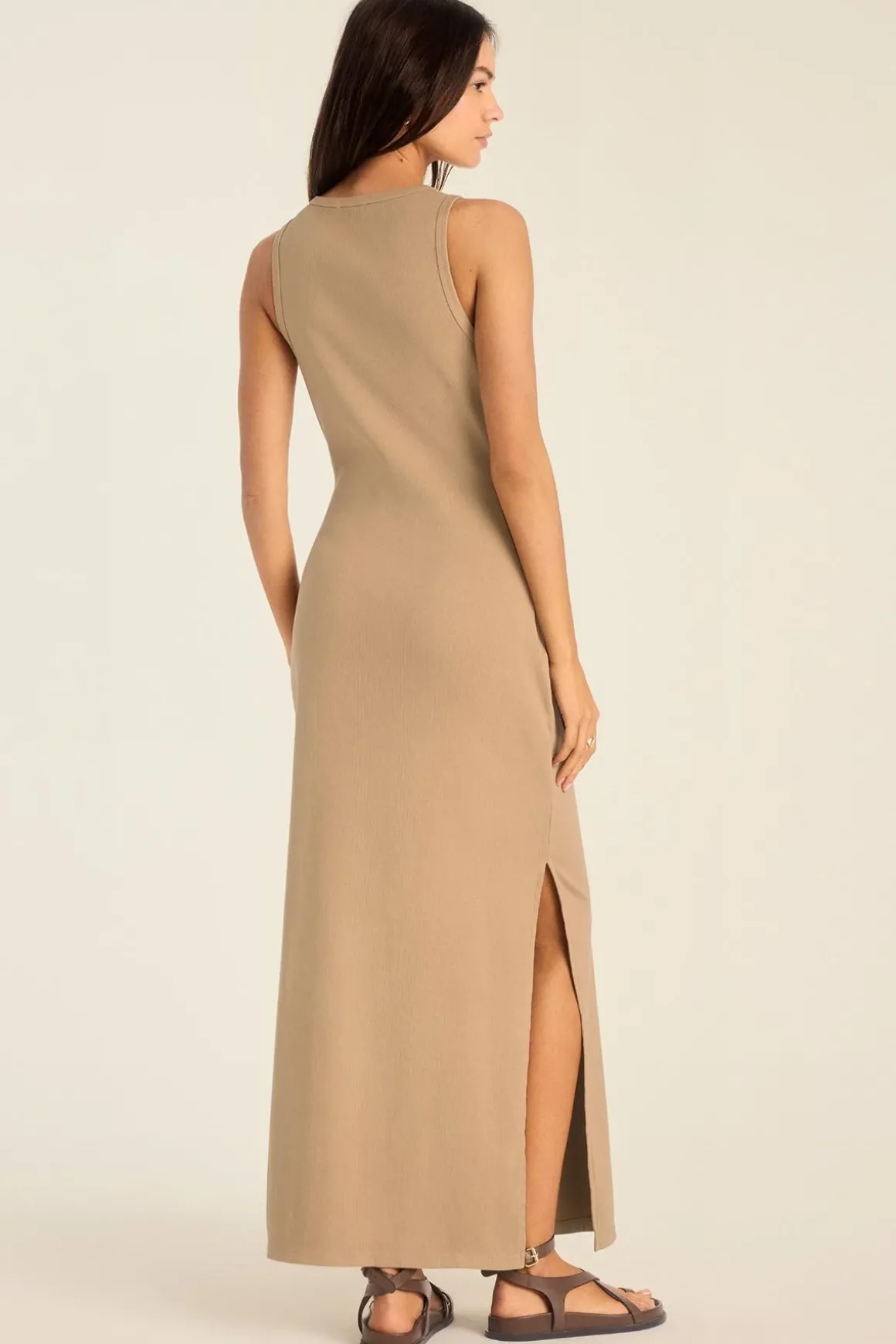 Daybreak Essential Midi Dress - Latte Cotton Rib