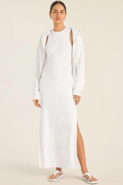 Daybreak Essential Midi Dress - White Cotton Rib
