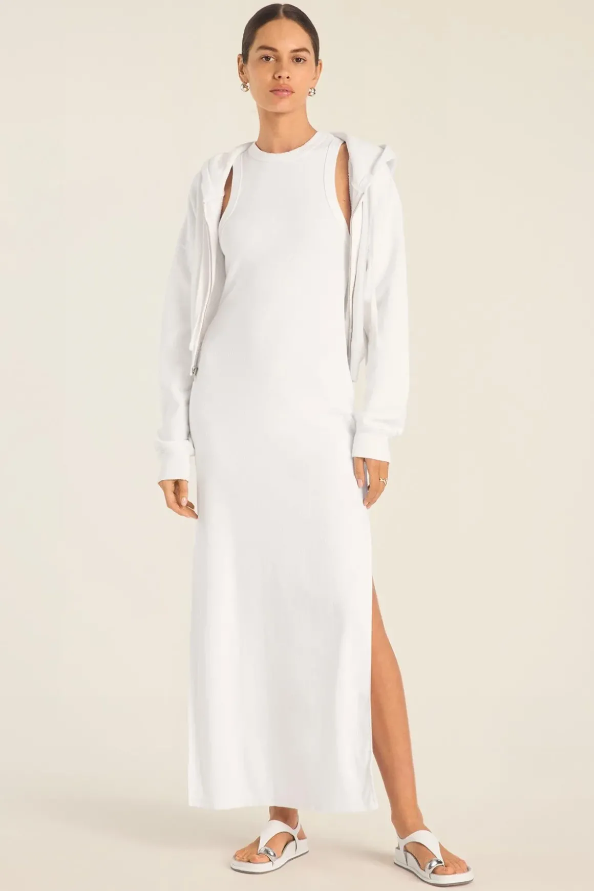 Daybreak Essential Midi Dress - White Cotton Rib