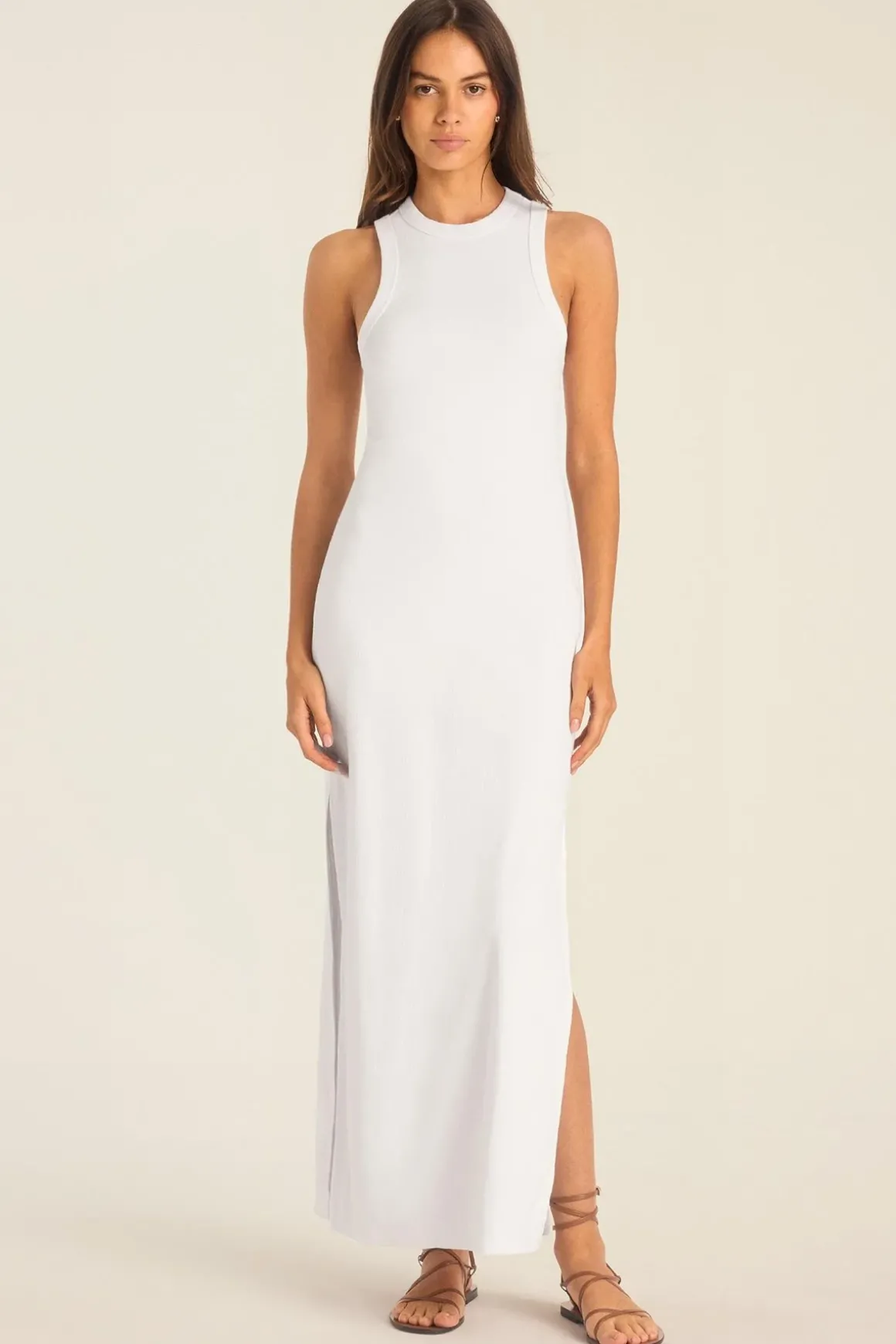 Daybreak Essential Midi Dress - White Cotton Rib