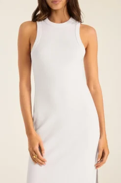 Daybreak Essential Midi Dress - White Cotton Rib