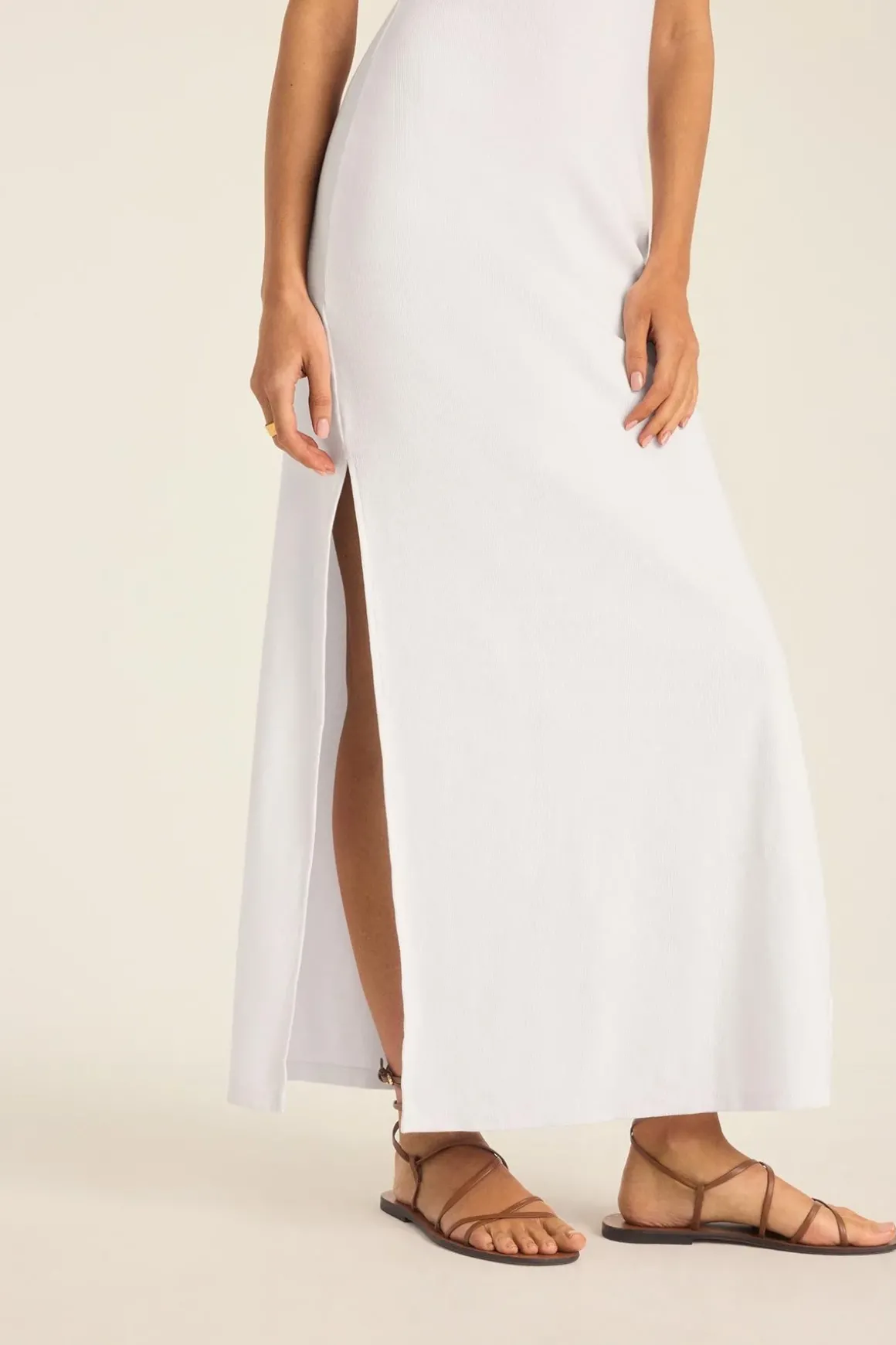 Daybreak Essential Midi Dress - White Cotton Rib
