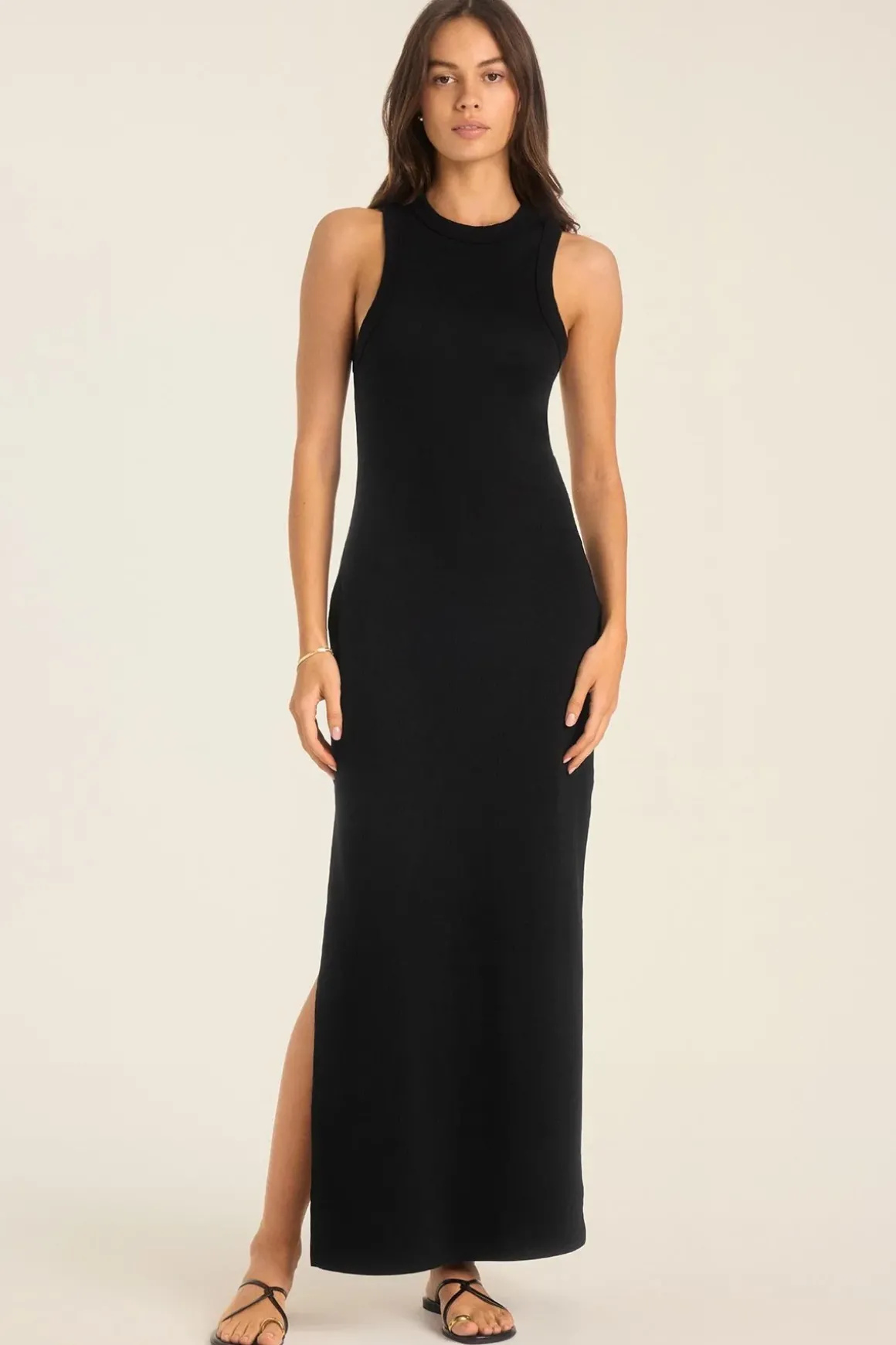 Daybreak Essential Midi Dress - Black Cotton Rib