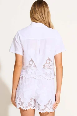 Flora Cropped Shirt - White Beachside Broderie