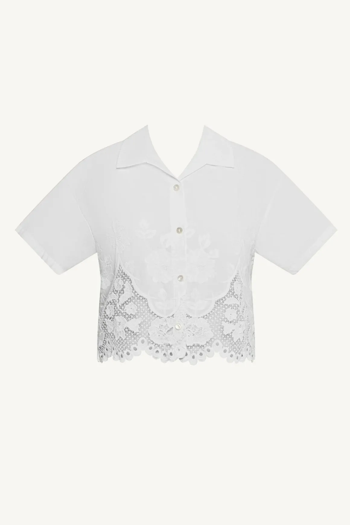 Flora Cropped Shirt - White Beachside Broderie