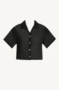 Hana Cropped Shirt - Black EcoLinen