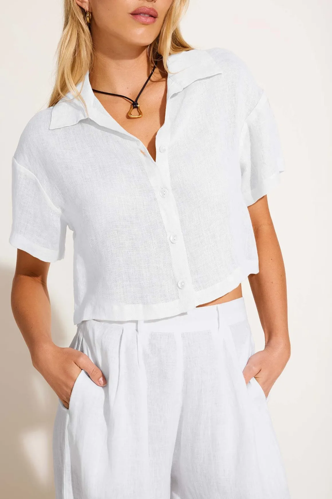 Hana Cropped Shirt - White EcoLinen