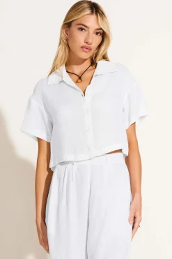 Hana Cropped Shirt - White EcoLinen