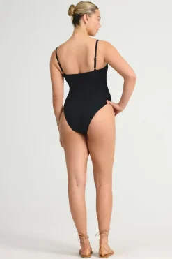Jenna High Leg One Piece - Black EcoLux