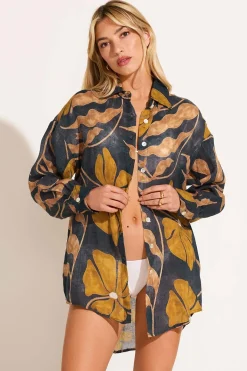 Playa Linen Boyfriend Shirt - Kelp Flower EcoLinen
