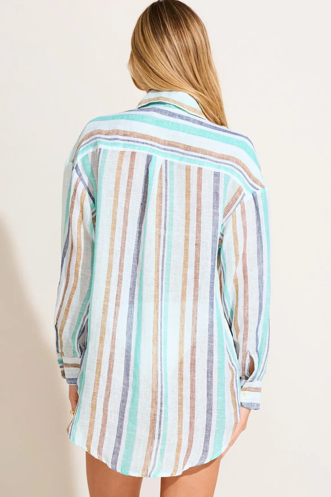 Playa Linen Boyfriend Shirt - Tidal Stripe EcoLinen