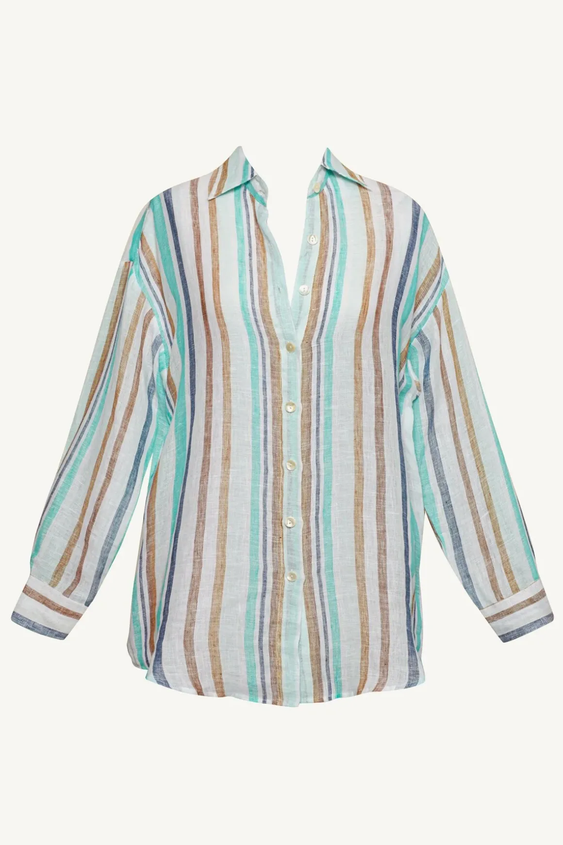 Playa Linen Boyfriend Shirt - Tidal Stripe EcoLinen