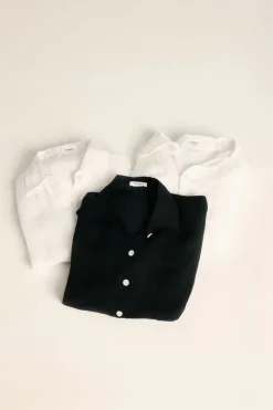 Playa Linen Boyfriend Shirt - Black and White