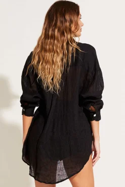 Playa Linen Boyfriend Shirt - Black and White