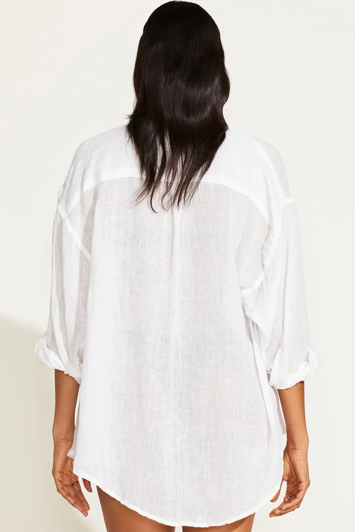 Playa Linen Boyfriend Shirt - Black and White