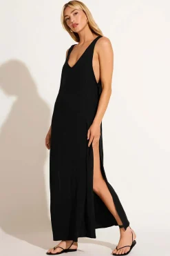Riviera Dress - Black Crinkle Linen