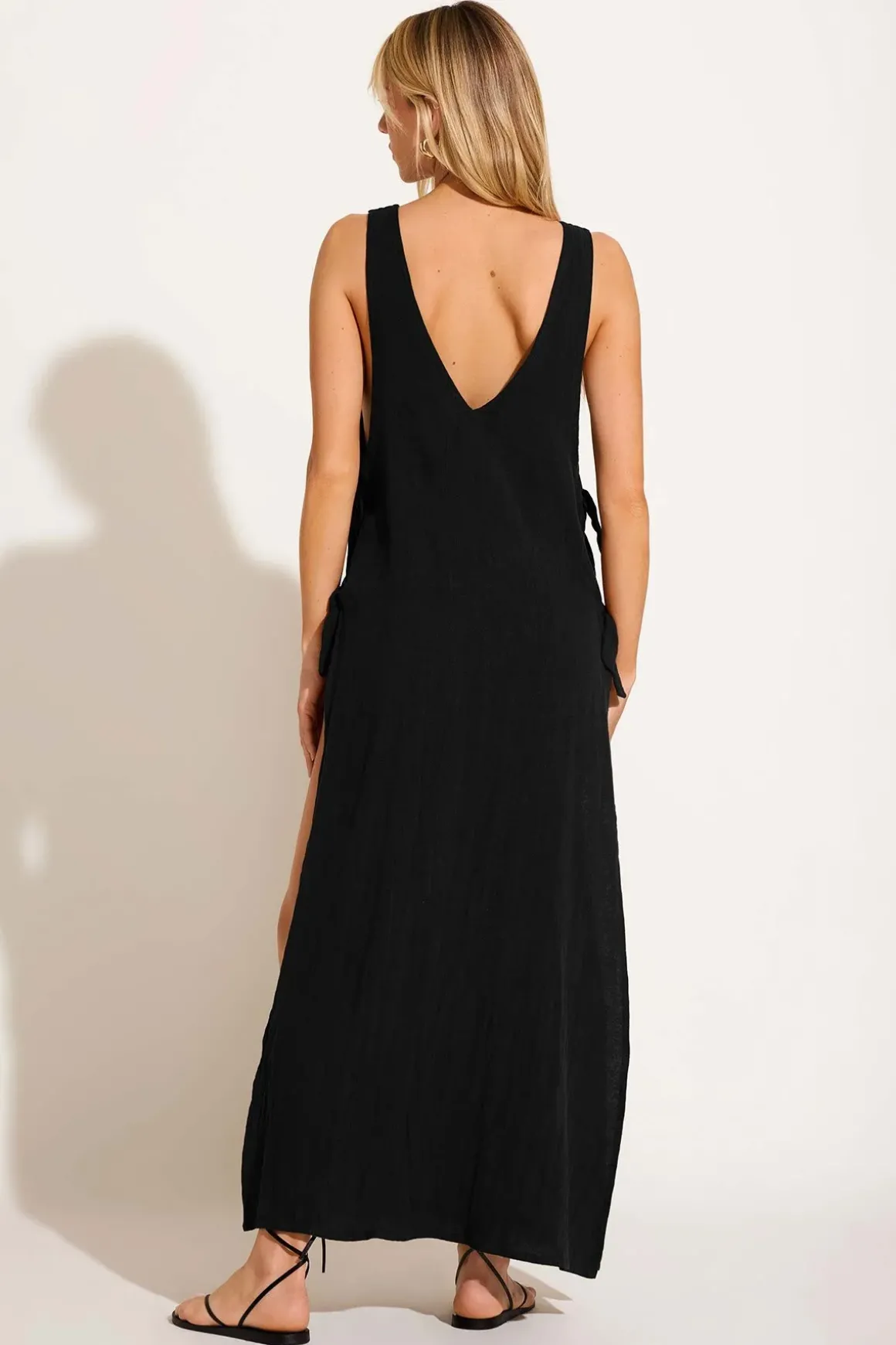 Riviera Dress - Black Crinkle Linen
