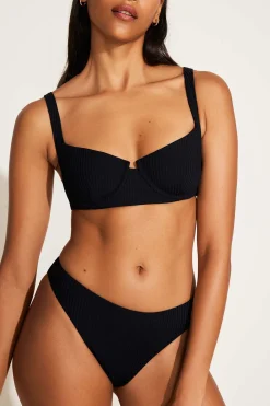 Vitamin A Cali High Leg Classic Coverage Bottom Black EcoRib