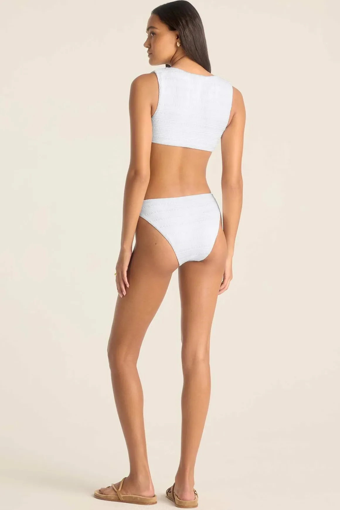 Vitamin A Cali High Leg Full Bottom White Seersucker Stripe