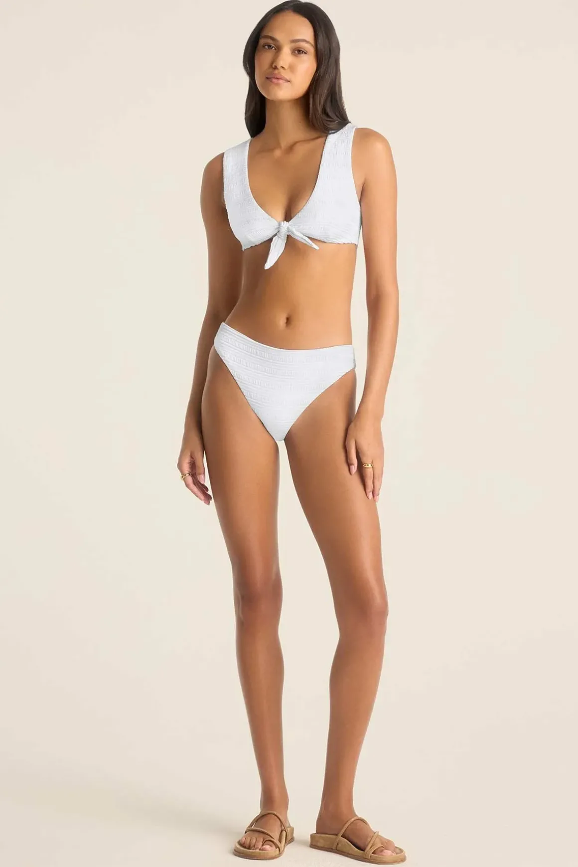 Vitamin A Cassia Crop Top White Seersucker Stripe