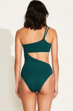 Vitamin A Cosmo One Shoulder One Piece Emerald EcoRib