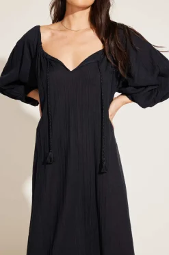 Vitamin A Costa Caftan Black Crinkle Organic Cotton