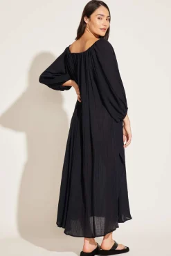 Vitamin A Costa Caftan Black Crinkle Organic Cotton