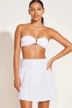 Vitamin A Costa Smocked Mini Skirt White Crinkle Organic Cotton