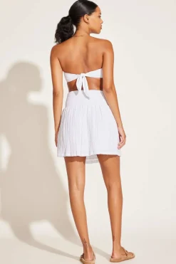 Vitamin A Costa Smocked Mini Skirt White Crinkle Organic Cotton
