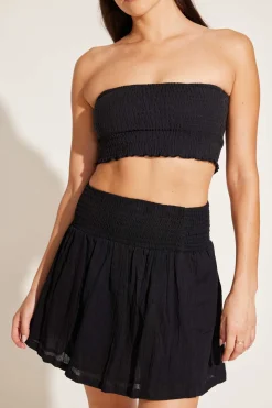 Vitamin A Costa Smocked Mini Skirt Black Crinkle Organic Cotton