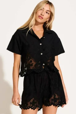 Vitamin A Flora Cropped Shirt Black Beachside Broderie