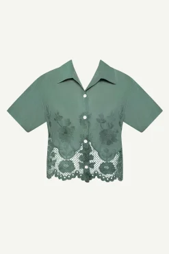 Vitamin A Flora Cropped Shirt Sea Green Beachside Broderie
