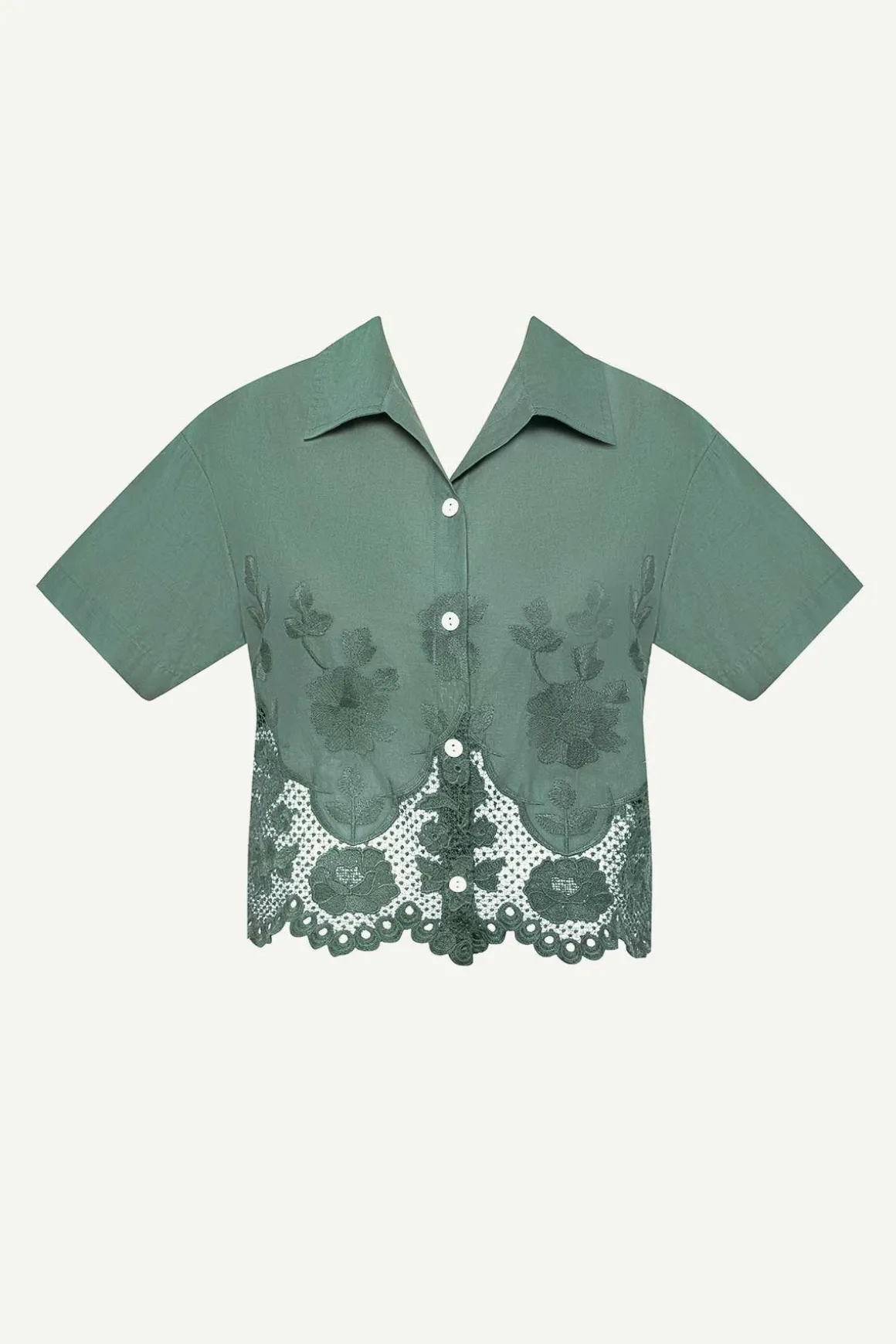 Vitamin A Flora Cropped Shirt Sea Green Beachside Broderie