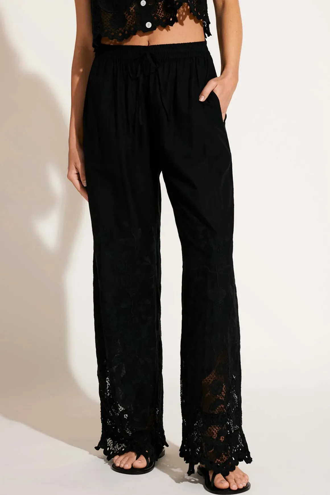 Vitamin A Flora Pant Black Beachside Broderie