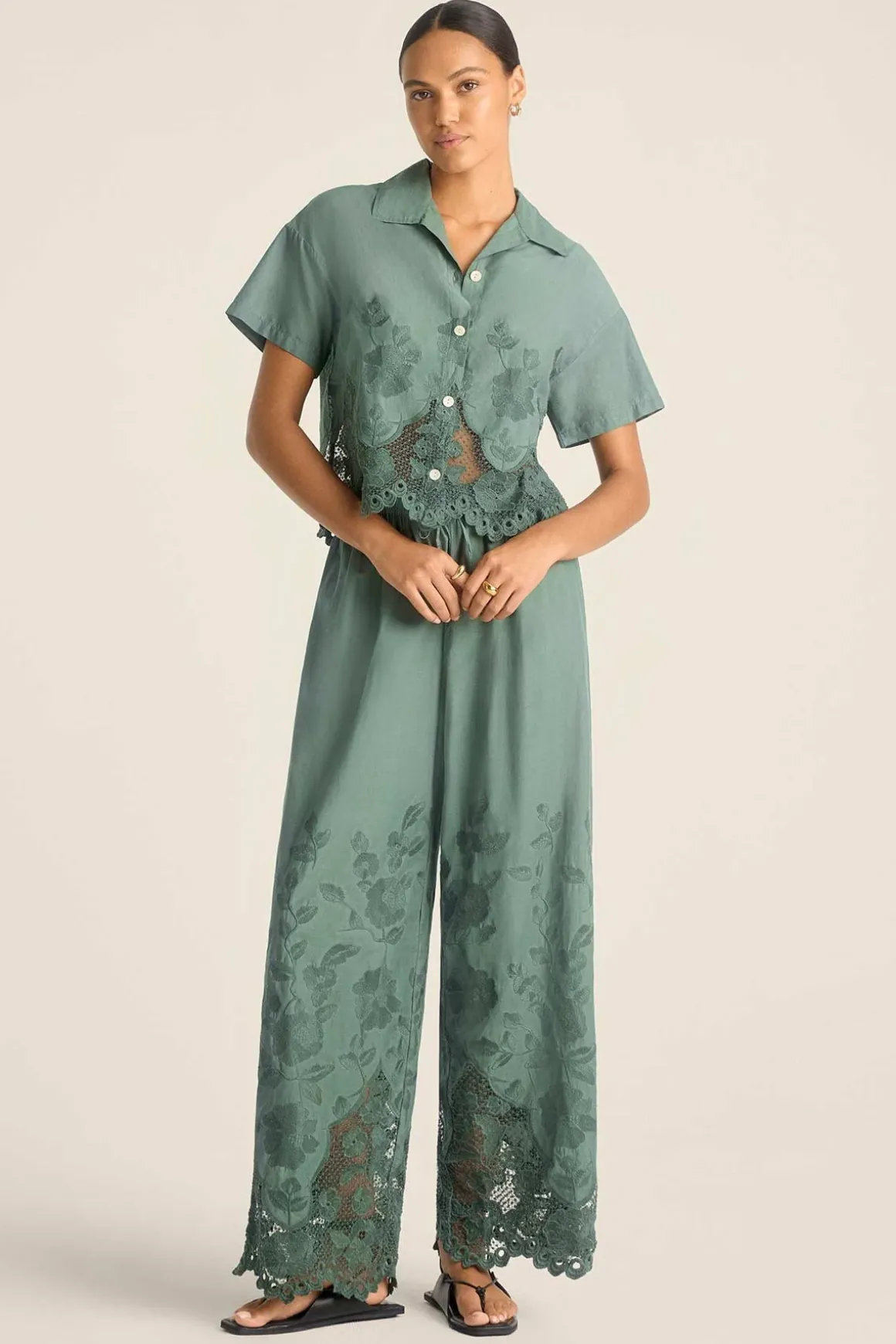 Vitamin A Flora Pant Sea Green Beachside Broderie