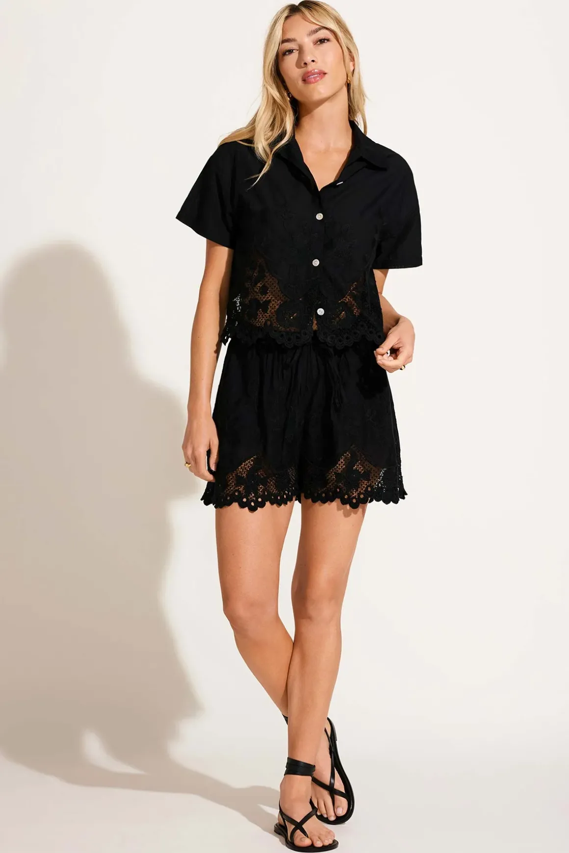 Vitamin A Flora Short Black Beachside Broderie