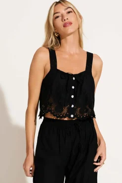 Vitamin A Flora Tank Black Beachside Broderie