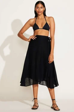Vitamin A Lana Linen Wrap Skirt Black EcoLinen